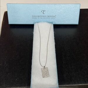 Touchstone Crystal Silver Pavé Rectangle Pendant Necklace - Sparkling Silver